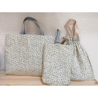 レッスンバッグ、上履き入れ、体操着入れ3点セット　花柄(バッグ/レッスンバッグ)