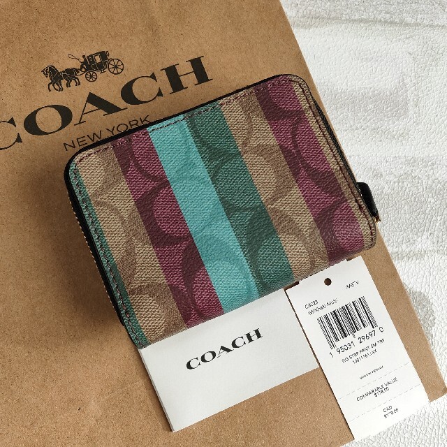 COACH(コーチ)の新商品 COACH コーチ コンパクト ウォレット  ミニ財布 ストライプ  レディースのファッション小物(財布)の商品写真