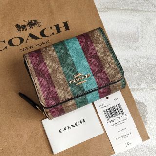 コーチ(COACH)の新商品 COACH コーチ コンパクト ウォレット  ミニ財布 ストライプ (財布)