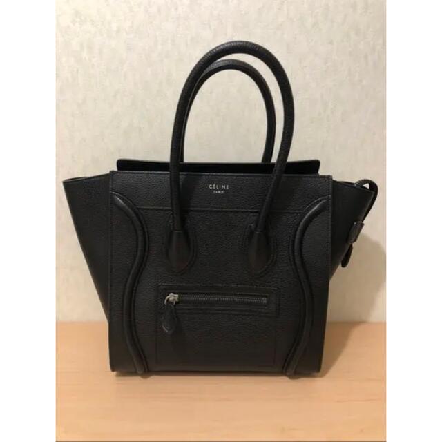 美品‼️CELINE セリーヌ ラゲージ　ドラムドカーフスキン　ブラック　旧ロゴ