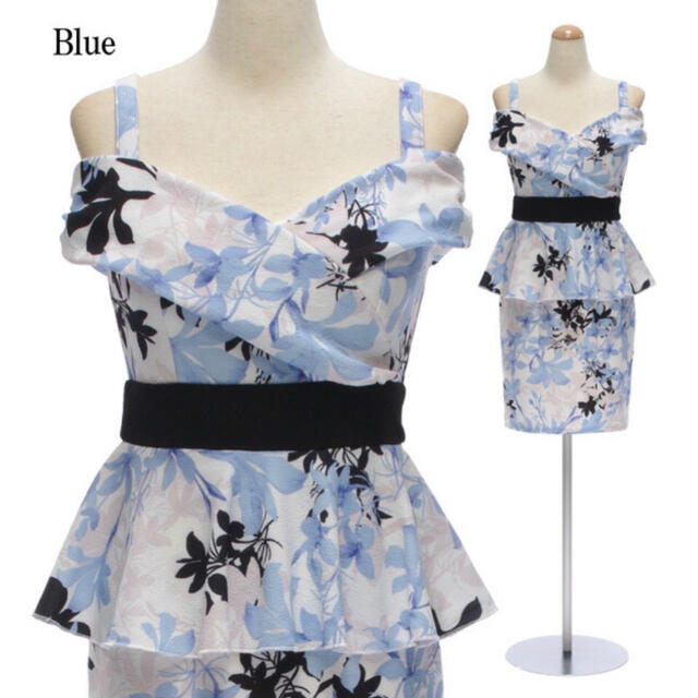 キャバクラ キャバドレス ドレス キャバ タイト ペプラム ブルー ミニドレス レディースのフォーマル/ドレス(ミニドレス)の商品写真