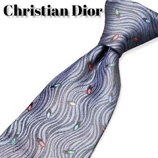 クリスチャンディオール(Christian Dior)の【美品】クリスチャンディオール　ハイブランドネクタイ　羽柄　紺　光沢　メンズ(ネクタイ)