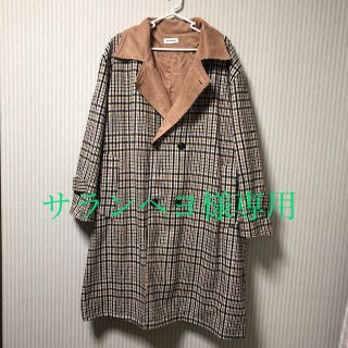 スエードカラーチェックロングコート【JUNOAH】(ロングコート)