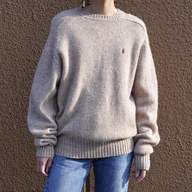 POLO RALPH LAUREN - 90s 古着 ラルフローレン 刺繍ロゴ ウールニット