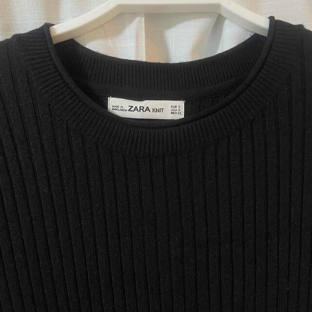 ZARA(ザラ)のZARA 半袖ニットブラックドレス　 レディースのワンピース(ミニワンピース)の商品写真