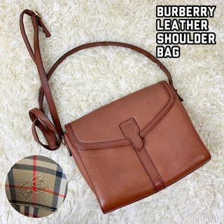 Burberry レザー ショルダーバッグ ノバチェック ホースロゴ 型押し 茶