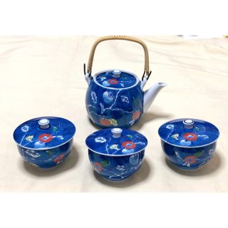 新品 有田焼 色鍋島 雅山 柿色絵 土瓶＆蓋付湯呑み3客 茶器セットの