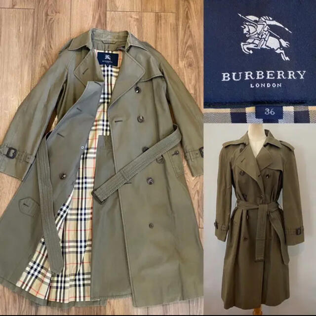 BURBERRY(バーバリー)のBURBERRY LONDON トレンチコート　カーキグリーン　SからM レディースのジャケット/アウター(トレンチコート)の商品写真