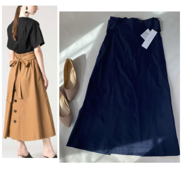 ADORE(アドーア)の新品❣️アドーア ロングスカート リボン 日本製 フレア S ネイビー レディースのスカート(ロングスカート)の商品写真