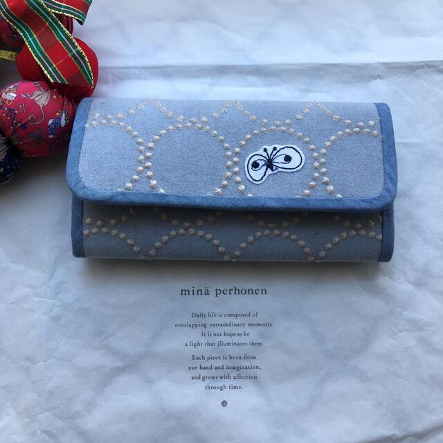 ハンドメイド☆長財布☆ミナペルホネン dop 水色☆ - 財布