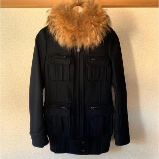 マウジー(moussy)の【moussy】リアルファー付きコート　サイズ０　アウター　ブラック(ミリタリージャケット)