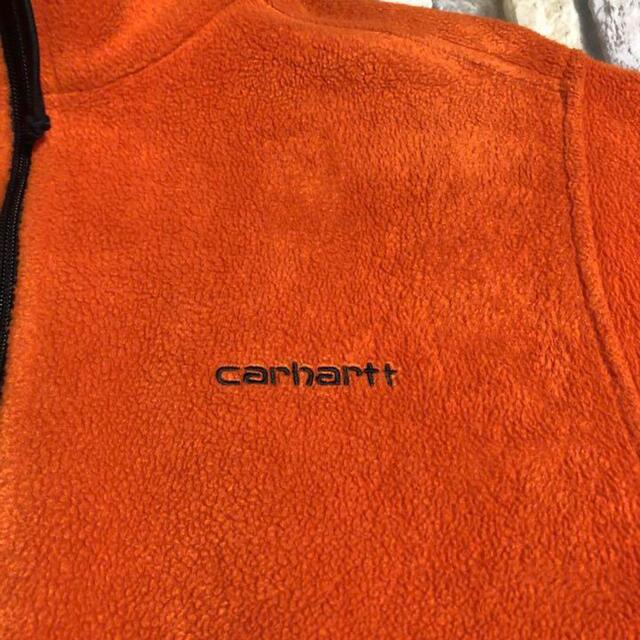 carhartt(カーハート)の【希少カラー】カーハート　刺繍ロゴ　ジップアップフリース　オレンジ　90s 古着 メンズのジャケット/アウター(ナイロンジャケット)の商品写真