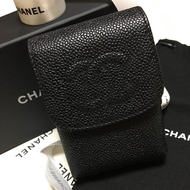 ブラックキャビアスキン外側極美白CHANEL キャビアスキン シガレットケース  ブラック正規品 小物入れ