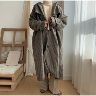 nokcha  2way over flare coat チェック ロングコート(ロングコート)