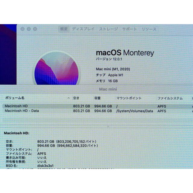 CTO M1 Mac mini メモリ16GB SSD1TB