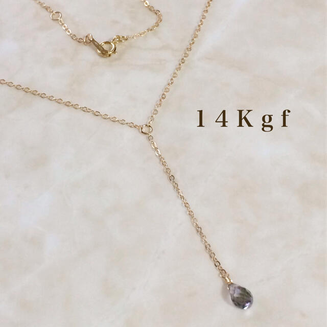 14Kgf/K14gf グレートパーズYラインネックレス 天然石 一粒ネックレス レディースのアクセサリー(ネックレス)の商品写真