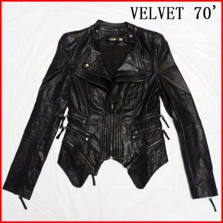 ベルベット(velvet)の専用VELVET 70' フェイクレザー ライダース ジャケット ジッパー装飾S(ライダースジャケット)