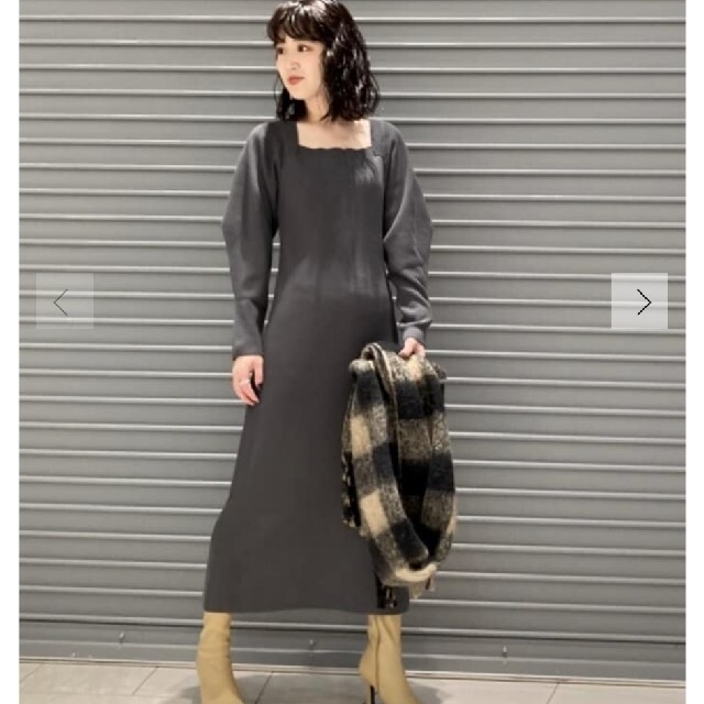 新品タグ付 袖ボリューム畦ニットワンピース M CGRY Mila Owen