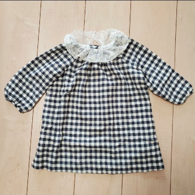 Bonpoint(ボンポワン)のボンポワン  レース襟 チェックワンピース 2A キッズ/ベビー/マタニティのキッズ服女の子用(90cm~)(ワンピース)の商品写真