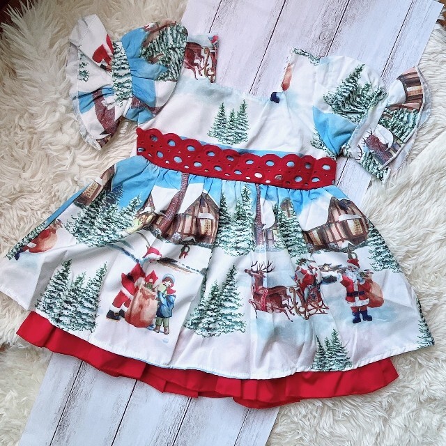 クリスマス ドレス ワンピース  サンタ 女の子 北欧 キッズ 服 キッズ/ベビー/マタニティのキッズ服女の子用(90cm~)(ワンピース)の商品写真