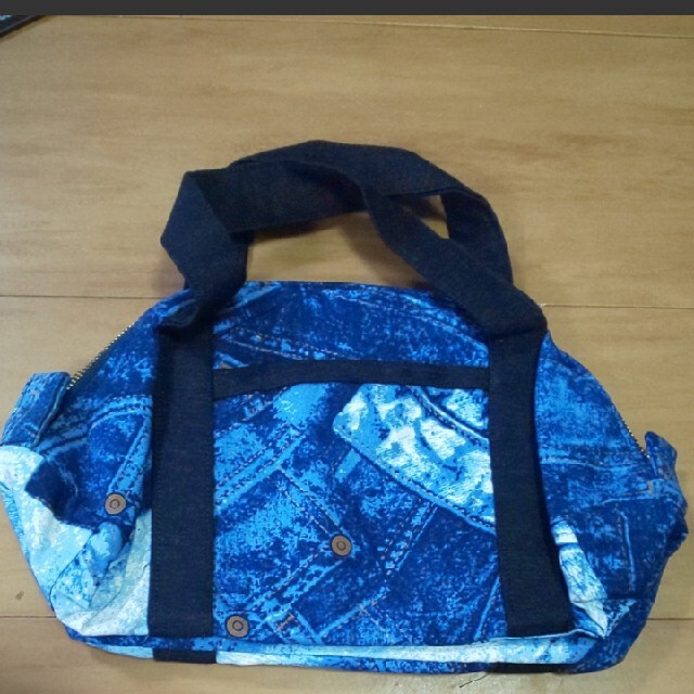プリントデニム×リアルデニム風バッグ ハンドメイドのファッション小物(バッグ)の商品写真