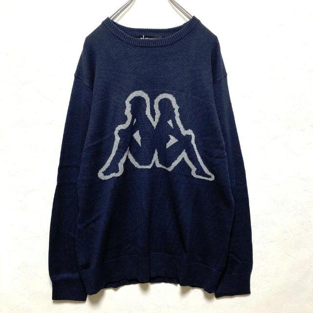 Kappa(カッパ)の【コラボ】カッパ × ナノユニバース ビッグロゴ入りニットセーター 紺（XL） メンズのトップス(ニット/セーター)の商品写真