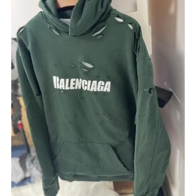 希少バレンシアガ BALENCIAGAデストロイ ダメージ加工 フード パーカー