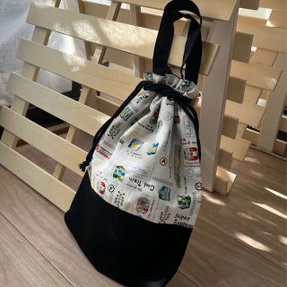 ☆電車プリント☆体操服袋☆ネーム付き☆マチ付き手提げ☆(体操着入れ)