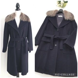 マックスマーラ(Max Mara)の美品　マックスマーラ　MaxMara ファー　ウール　コート　ベルト付(毛皮/ファーコート)