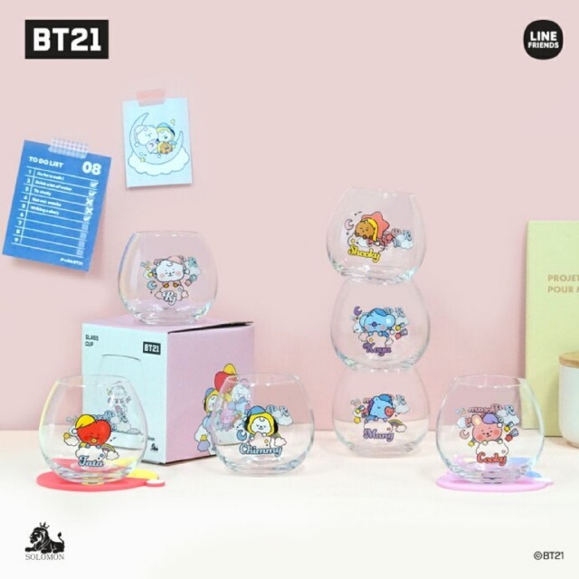 BT21 RJ ジン カップ＆コースターセット グラス 公式 BTS エンタメ/ホビーのおもちゃ/ぬいぐるみ(キャラクターグッズ)の商品写真