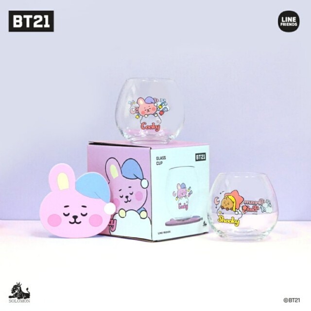 BT21 RJ ジン カップ＆コースターセット グラス 公式 BTS エンタメ/ホビーのおもちゃ/ぬいぐるみ(キャラクターグッズ)の商品写真