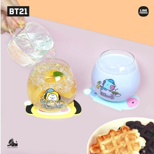 BT21 RJ ジン カップ＆コースターセット グラス 公式 BTS エンタメ/ホビーのおもちゃ/ぬいぐるみ(キャラクターグッズ)の商品写真