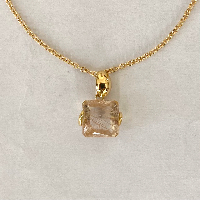 ダイヤ 0.03ct オニキス ルチルクォーツ 18k 40cm ネックレス-