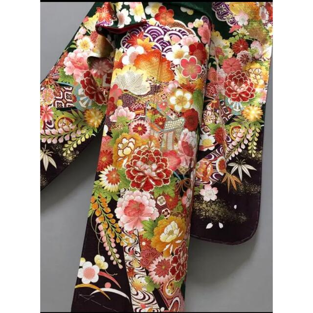 型染め京友禅振袖【金箔煌めく⭐豪華絢爛吉祥花】金駒刺繍 深緑 ダーク 型染め京友禅振袖【金箔煌めく⭐豪華絢爛吉祥花】金駒刺繍 深緑 ダーク