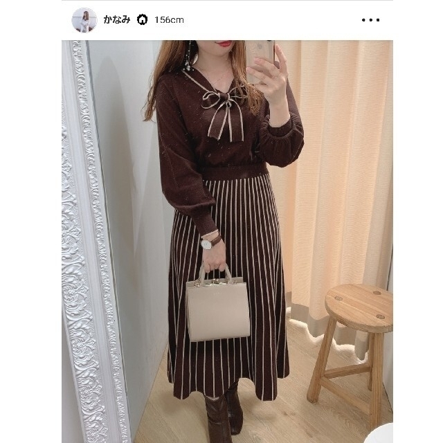 natural couture(ナチュラルクチュール)の❀natural couture❀新品 ボータイニットワンピfreesize レディースのワンピース(ロングワンピース/マキシワンピース)の商品写真