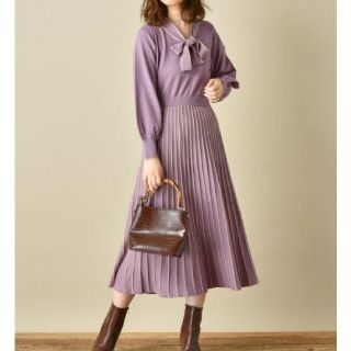 ナチュラルクチュール(natural couture)の❀natural couture❀新品 ボータイニットワンピfreesize(ロングワンピース/マキシワンピース)