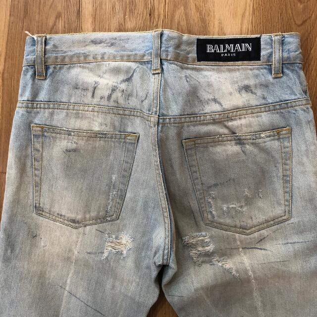 つやあり BALMAIN バルマン ダメージデニム アイスブルー W27 - デニム