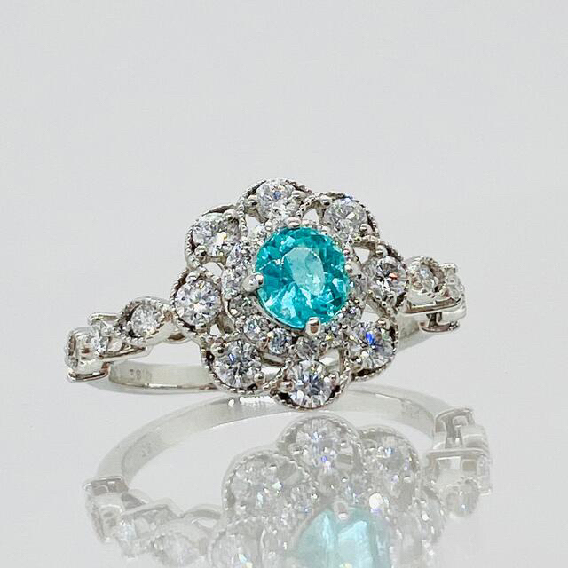 ブラジル産☆PTパライバトルマリンリング　PL:0.32ct D:0.47ct レディースのアクセサリー(リング(指輪))の商品写真