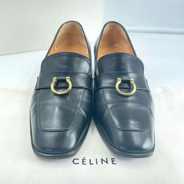 celine(セリーヌ)の【美品】セリーヌ スクエアトゥ ビット レザー ローファー ブラック 36 レディースの靴/シューズ(ローファー/革靴)の商品写真