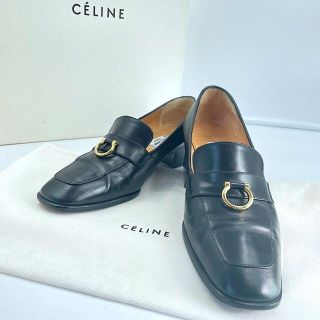 セリーヌ(celine)の【美品】セリーヌ スクエアトゥ ビット レザー ローファー ブラック 36(ローファー/革靴)