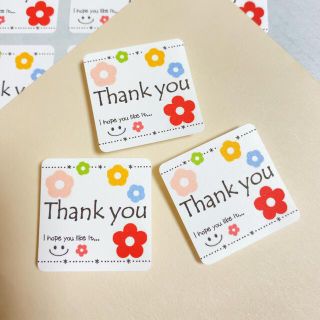 147.サンキューシール　40枚 ハンドメイド　赤とオレンジのお花(カード/レター/ラッピング)