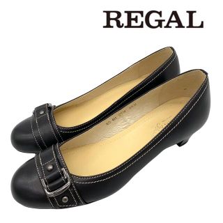 リーガル(REGAL)の【美品】REGAL リーガル レザー ベルト パンプス 黒 24cm(ハイヒール/パンプス)