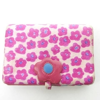 ツモリチサト(TSUMORI CHISATO)のツモリチサト 2つ折り財布 がま口 コンパクトウォレット 花柄 レザー ピンク(財布)