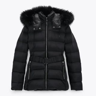 ザラ(ZARA)のZARA フェイクファー フード付きダウンパフジャケット(ダウンジャケット)