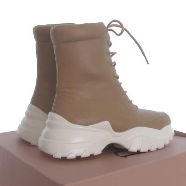 ダーリッチ 新作 21AW レザー ロングスニーカー ブーツ ベージュ 23.5