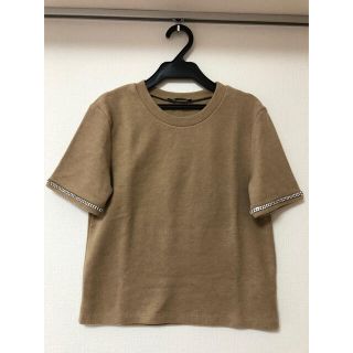 ザラ(ZARA)のZARA 袖ビジュー　トップス　ベージュ　サイズS(カットソー(半袖/袖なし))