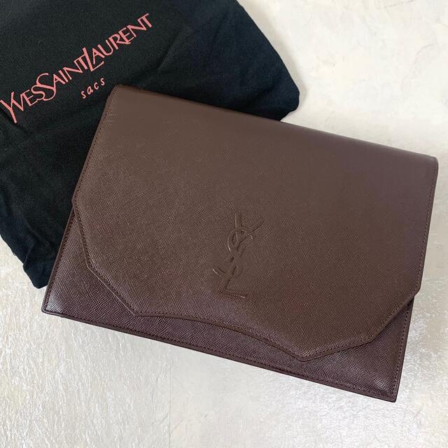 イヴサンローラン クラッチバッグ YSL ロゴ 型押し 裏地総柄 レザー