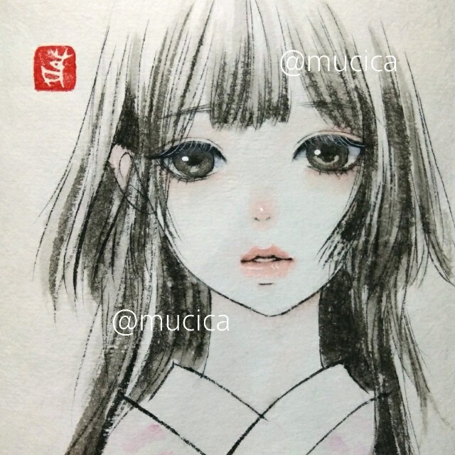 専用　肉筆原画　水墨画　墨彩画　墨絵　絵画　和装　手描きイラスト