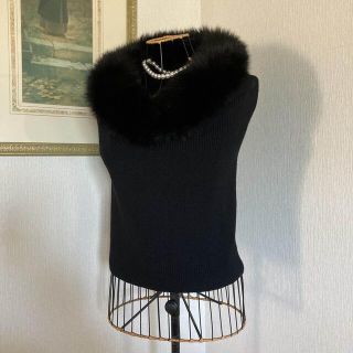 クリスチャンディオール(Christian Dior)の美品 ディオール Dior チャームロゴ付き FOXファースヌー ケープマフラー(マフラー/ショール)