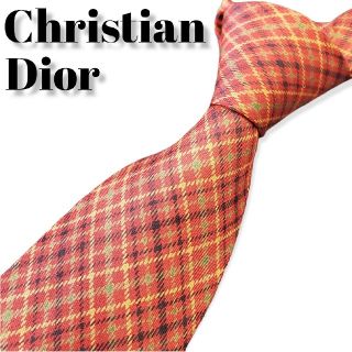 クリスチャンディオール(Christian Dior)のクリスチャンディオール　ハイブランドネクタイ　オレンジ　チェック　メンズ　シルク(ネクタイ)